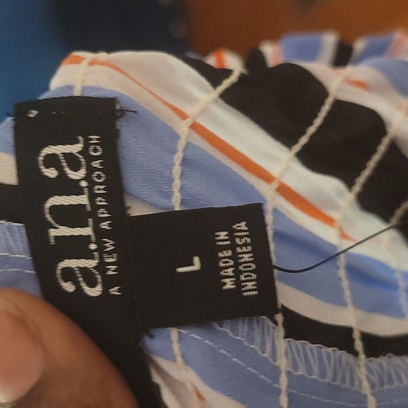 A.n.a Striped V Neck Blouse with Strings and Bell Sleeve - Picture 8 of 9